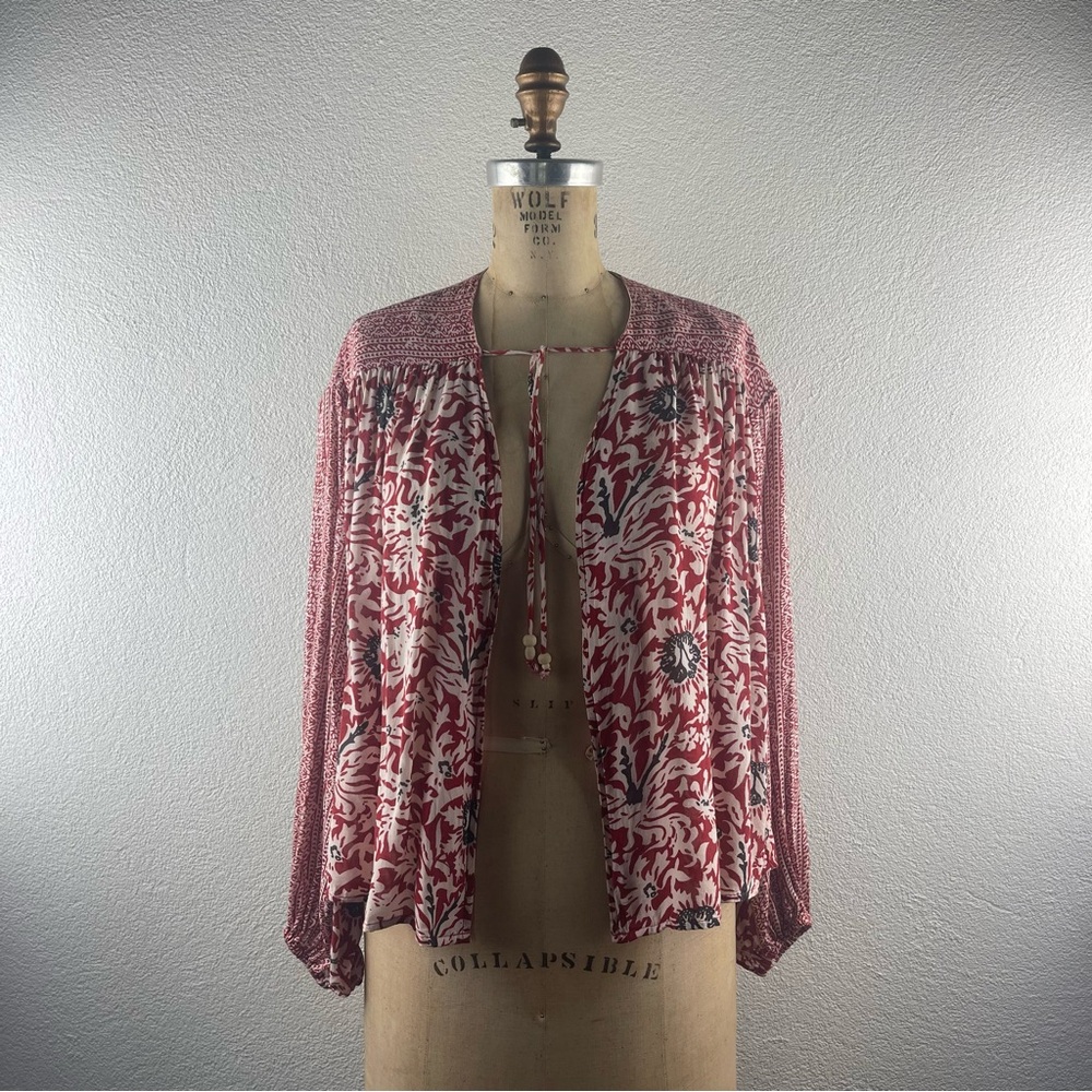 Free People l XS Mixed Floral Bohemian Cropped Balloon Sleeve Tie Bolero Jacket